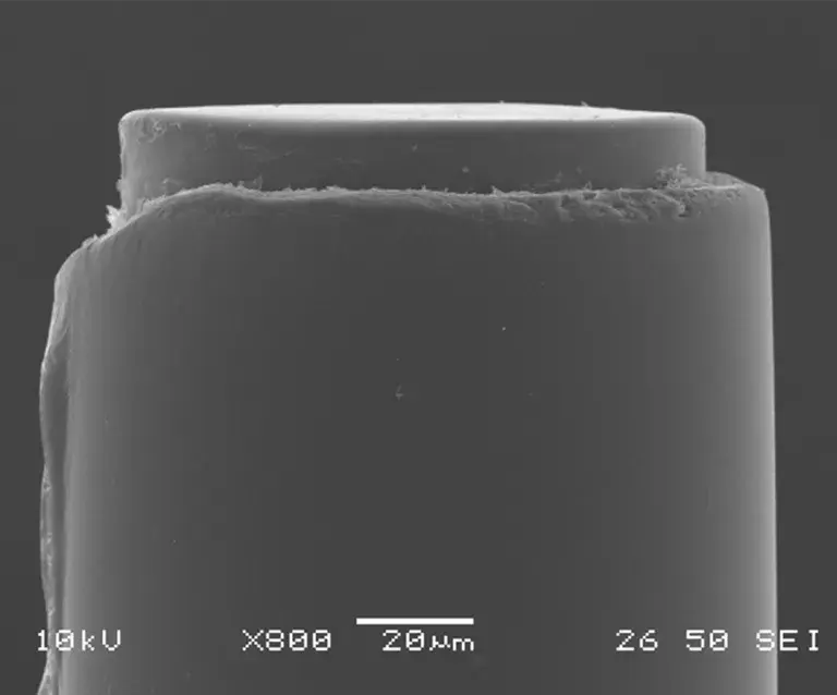 Laser cleaved optical fiber close up