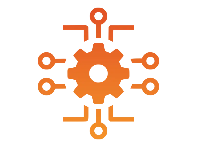 Modern gear icon with connected nodes for business solutions