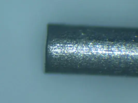 Refractory metal cut wire – flat face burr free cutting of 300µm Molybdenum wire.