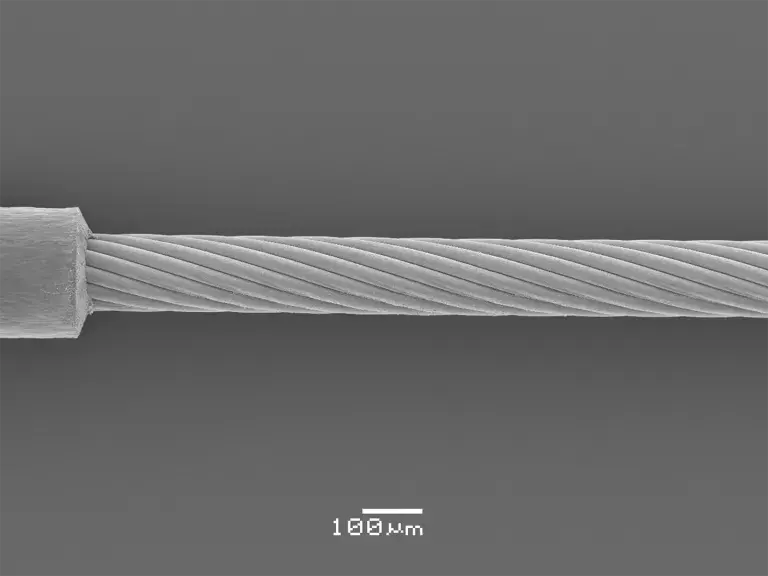 Laser Stripping Fine Wire Processing SEM Image at 100um