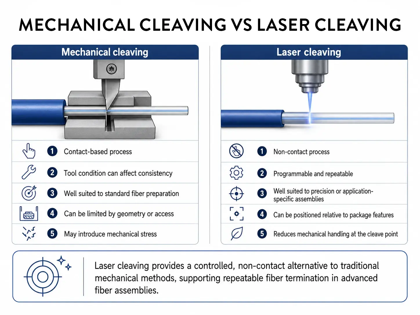 Comparison between Mechanical Cleaving and Laser Cleaving